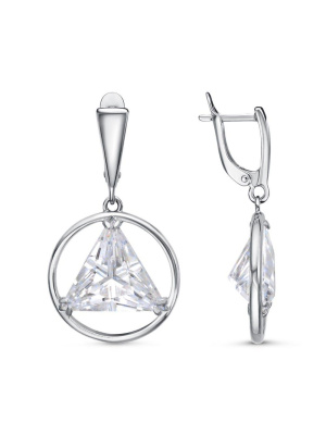 Серьги серебро 925 пробы, покрытие - платинирование, вставка - фианит (недрагоценный камень)