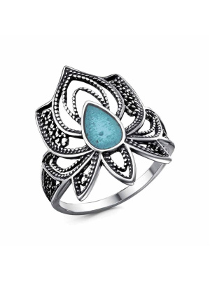 Кольцо серебро 925 пробы, покрытие - оксидирование, отделка - эмаль, без вставок