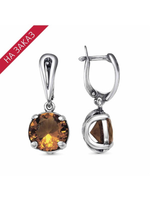 Серьги серебро 925 пробы, покрытие - родирование, вставка - искусственный султанит