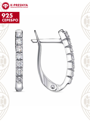 Серьги серебро 925 пробы, покрытие - родирование, вставка - фианит (недрагоценный камень)