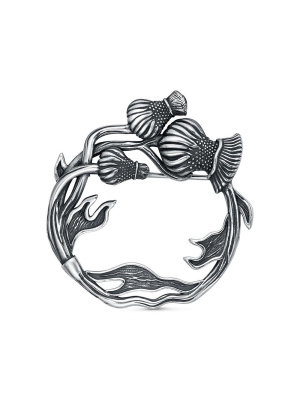 Брошь бижутерия, покрытие - серебрение с оксидированием, без вставок