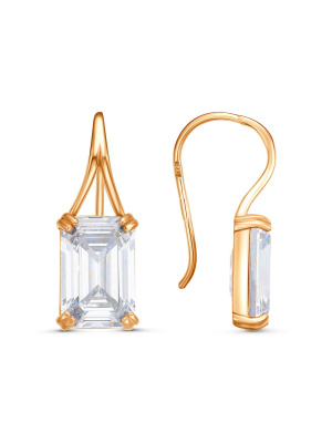 Серьги бижутерия, покрытие - золочение, вставка - фианит (недрагоценный камень)