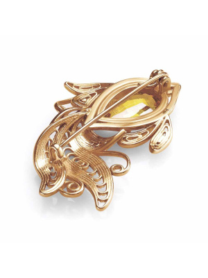 Брошь бижутерия, покрытие - золочение, вставка - фианит (недрагоценный камень)