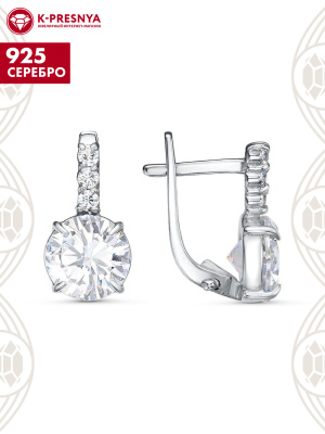 Серьги серебро 925 пробы, покрытие - родирование, вставка - фианит (недрагоценный камень)