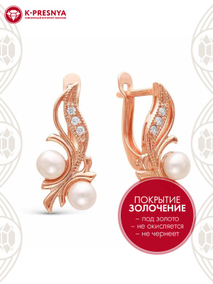 Серьги бижутерия, покрытие - золочение, вставка - культивированный жемчуг, стекло ювелирное preciosa