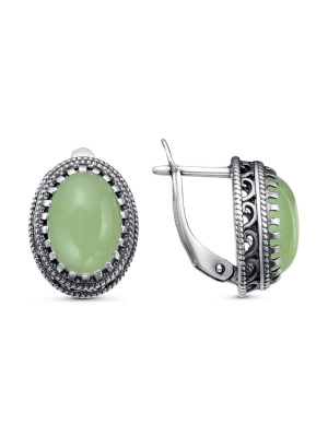 Серьги серебро 925 пробы, покрытие - оксидирование, вставка - искусственный нефрит