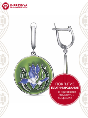Серьги бижутерия, покрытие - платинирование, отделка - эмаль, без вставок