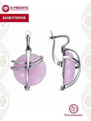 Серьги бижутерия, покрытие - серебрение с оксидированием, вставка - искусственный кварц розовый