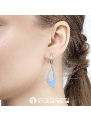 Серьги серебро 925 пробы, покрытие - платинирование, отделка - эмаль, без вставок