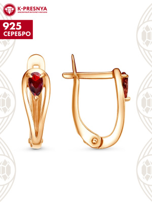 Серьги серебро 925 пробы, покрытие - золочение, вставка - фианит (недрагоценный камень)