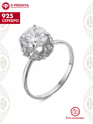 Кольцо серебро 925 пробы, покрытие - оксидирование, вставка - фианит (недрагоценный камень)