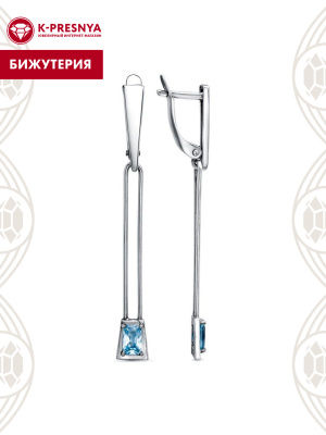 Серьги бижутерия, покрытие - серебрение с оксидированием, вставка - фианит (недрагоценный камень)