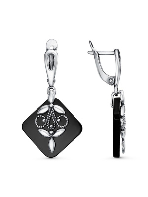 Серьги серебро 925 пробы, покрытие - оксидирование, вставка - стекло ювелирное собственной огранки