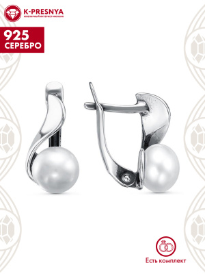 Серьги серебро 925 пробы, покрытие - оксидирование, вставка - культивированный жемчуг