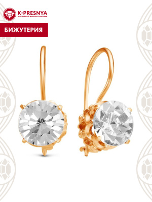 Серьги бижутерия, покрытие - золочение, вставка - стекло ювелирное preciosa