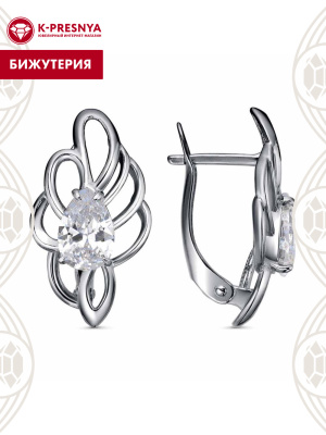 Серьги бижутерия, покрытие - серебрение с оксидированием, вставка - фианит (недрагоценный камень)