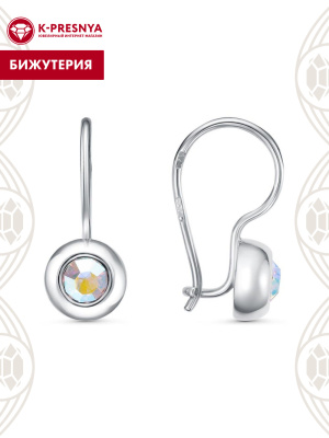 Серьги бижутерия, покрытие - серебрение, вставка - стекло ювелирное preciosa