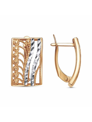 Серьги бижутерия, покрытие - золочение, отделка - алмазная грань, без вставок