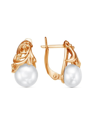 Серьги серебро 925 пробы, покрытие - золочение, вставка - культивированный жемчуг