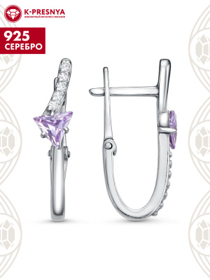 Серьги серебро 925 пробы, покрытие - родирование, вставка - фианит (недрагоценный камень)