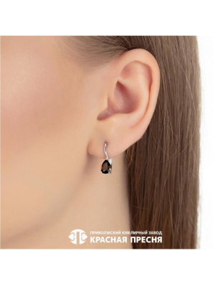 Серьги серебро 925 пробы, покрытие - платинирование, вставка - дымчатый кварц