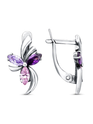 Серьги серебро 925 пробы, покрытие - оксидирование, вставка - фианит (недрагоценный камень)