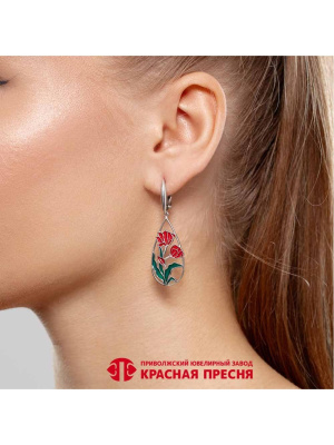 Серьги серебро 925 пробы, покрытие - родирование, отделка - эмаль, без вставок