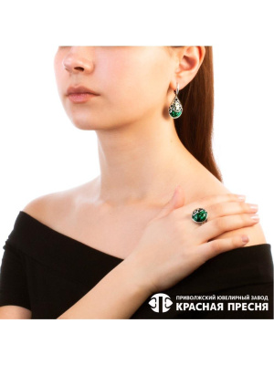 Серьги серебро 925 пробы, покрытие - оксидирование, вставка - искусственный малахит