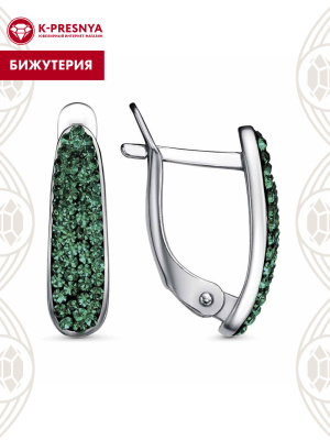 Серьги бижутерия, покрытие - платинирование, вставка - стекло ювелирное preciosa