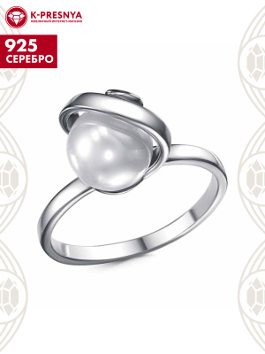Кольцо серебро 925 пробы, покрытие - платинирование, вставка - имитация жемчуга