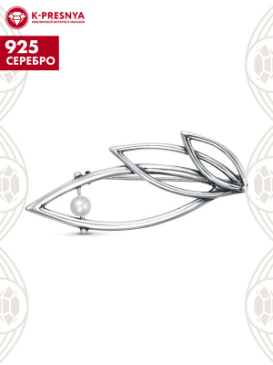 Брошь серебро 925 пробы, покрытие - оксидирование, вставка - имитация жемчуга