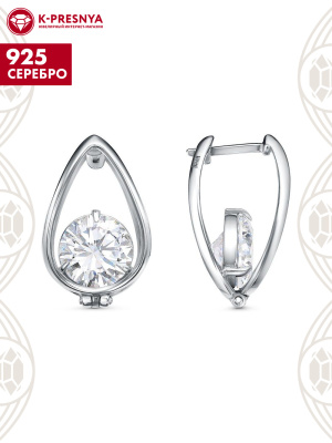 Серьги серебро 925 пробы, покрытие - родирование, вставка - фианит (недрагоценный камень)