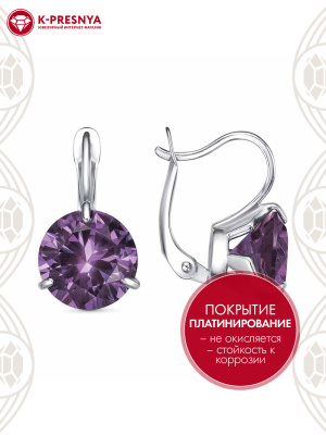Серьги серебро 925 пробы, покрытие - платинирование, вставка - синтетический корунд