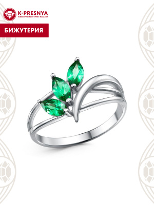 Кольцо бижутерия, покрытие - платинирование, вставка - искусственная шпинель