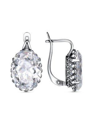 Серьги серебро 925 пробы, покрытие - оксидирование, вставка - фианит (недрагоценный камень)