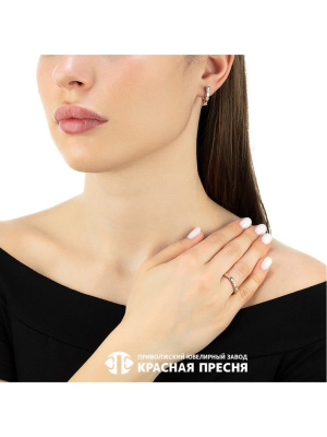 Серьги серебро 925 пробы, покрытие - золочение, вставка - фианит (недрагоценный камень)