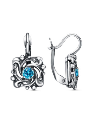 Серьги бижутерия, покрытие - серебрение с оксидированием, вставка - фианит (недрагоценный камень)