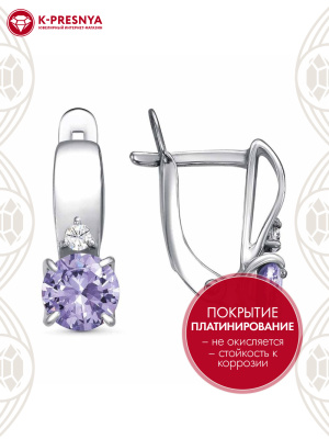 Серьги бижутерия, покрытие - платинирование, вставка - фианит (недрагоценный камень)