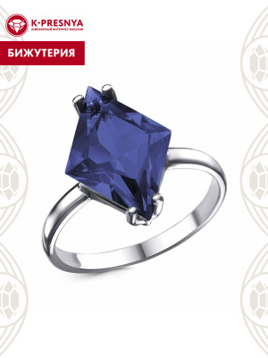 Кольцо бижутерия, покрытие - платинирование, вставка - стекло ювелирное собственной огранки