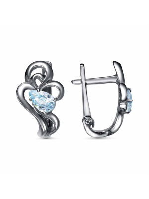 Серьги серебро 925 пробы, покрытие - оксидирование, вставка - фианит (недрагоценный камень)