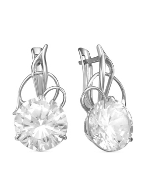 Серьги серебро 925 пробы, покрытие - родирование, вставка - фианит (недрагоценный камень)