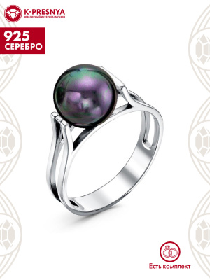 Кольцо серебро 925 пробы, покрытие - оксидирование, вставка - имитация жемчуга