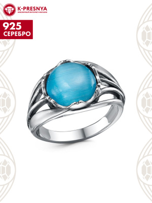 Кольцо серебро 925 пробы, покрытие - оксидирование, вставка - искусственный кошачий глаз