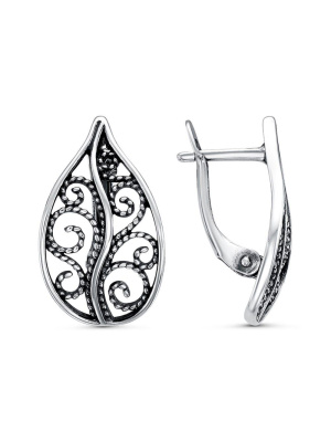 Серьги серебро 925 пробы, покрытие - оксидирование, без вставок