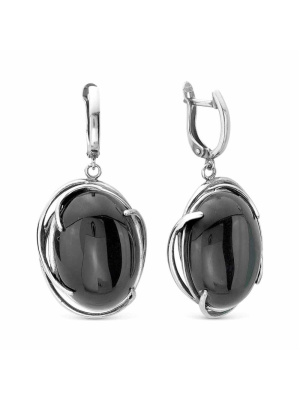 Серьги серебро 925 пробы, покрытие - оксидирование, вставка - искусственный агат черный
