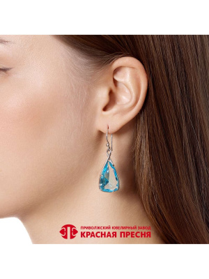 Серьги серебро 925 пробы, покрытие - родирование, вставка - топаз голубой (искусственный)