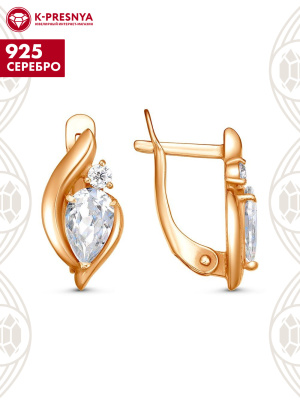 Серьги серебро 925 пробы, покрытие - золочение, вставка - фианит (недрагоценный камень)