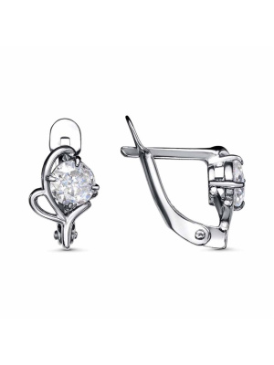 Серьги бижутерия, покрытие - серебрение с оксидированием, вставка - фианит (недрагоценный камень)