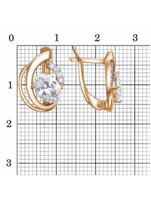 Серьги бижутерия, покрытие - золочение, выборочное родирование, вставка - фианит (недрагоценный камень)