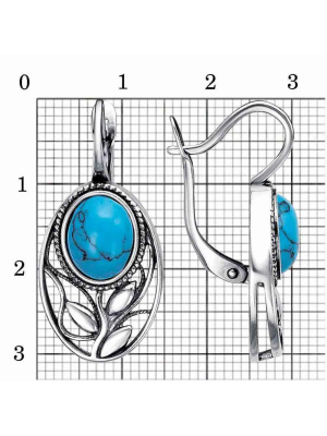 Серьги серебро 925 пробы, покрытие - оксидирование, вставка - искусственная бирюза